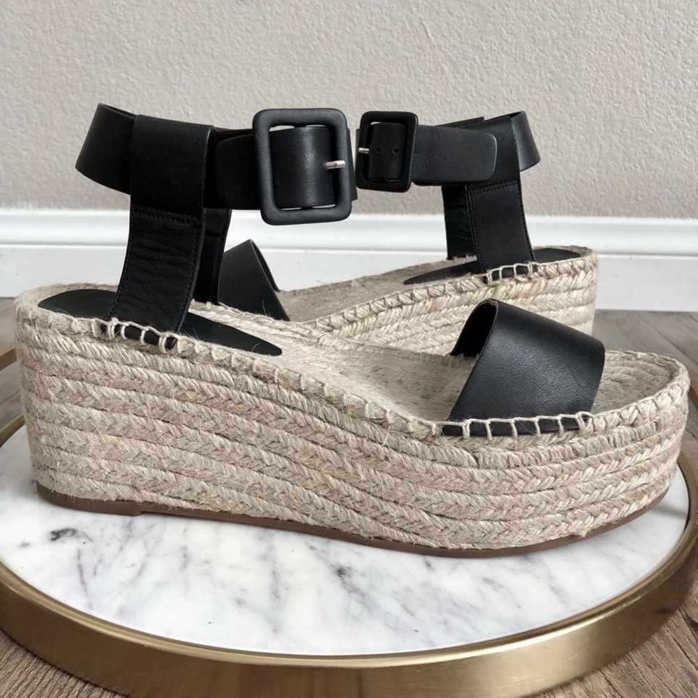 VINCE Leather Sandals Espadrilles Platform BLACK 8